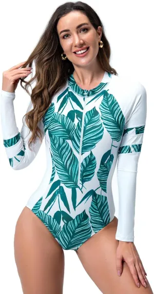 ABOCIW Women's One Piece Swimsuits Long Sleeve Rash Guard UV Protection Zipper Surfing Swimsuit Bathing Suit