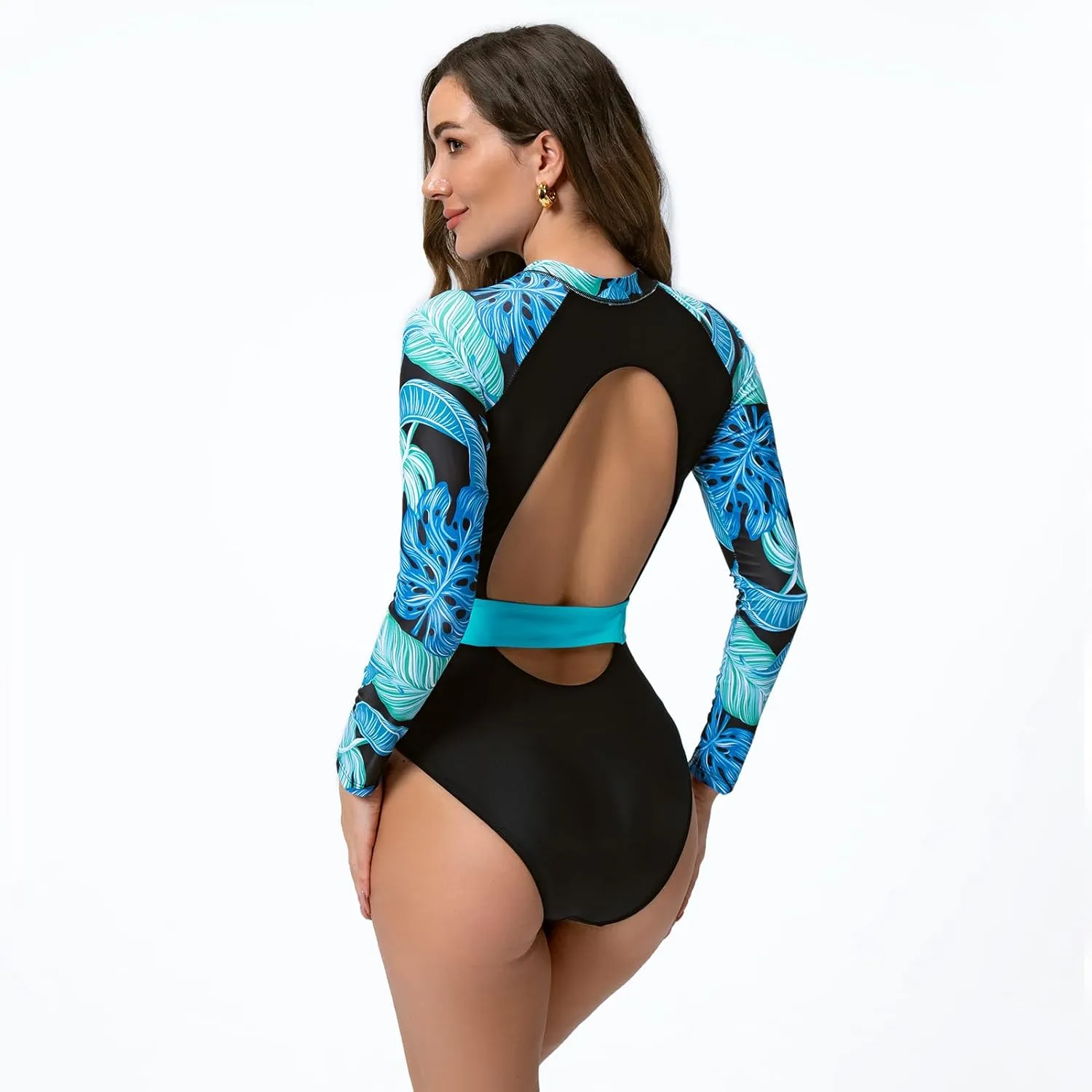 ABOCIW Women's One Piece Swimsuits Long Sleeve Rash Guard UV Protection Zipper Surfing Swimsuit Bathing Suit
