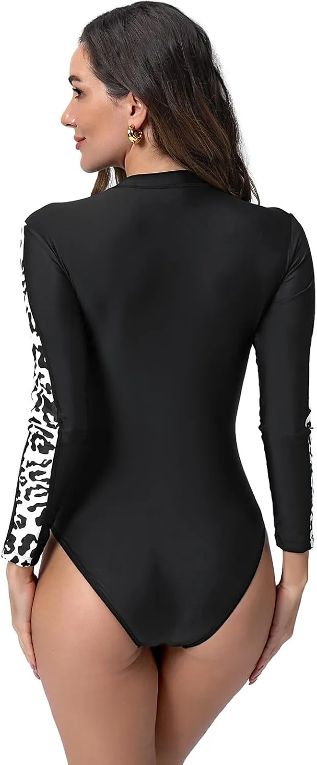 ABOCIW Women's One Piece Swimsuits Long Sleeve Rash Guard UV Protection Zipper Surfing Swimsuit Bathing Suit