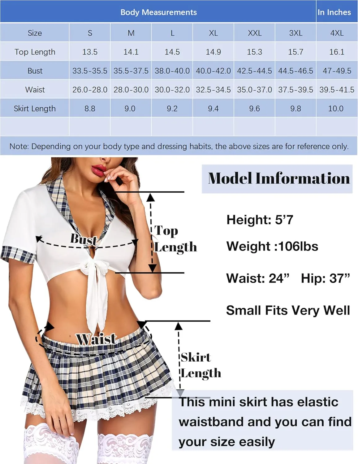 ADOME Lingerie for Women Sexy Schoolgirl Costume 0utfit Lingerie Set Lace Student Cosplay Roleplay with Top and Mini Skirt