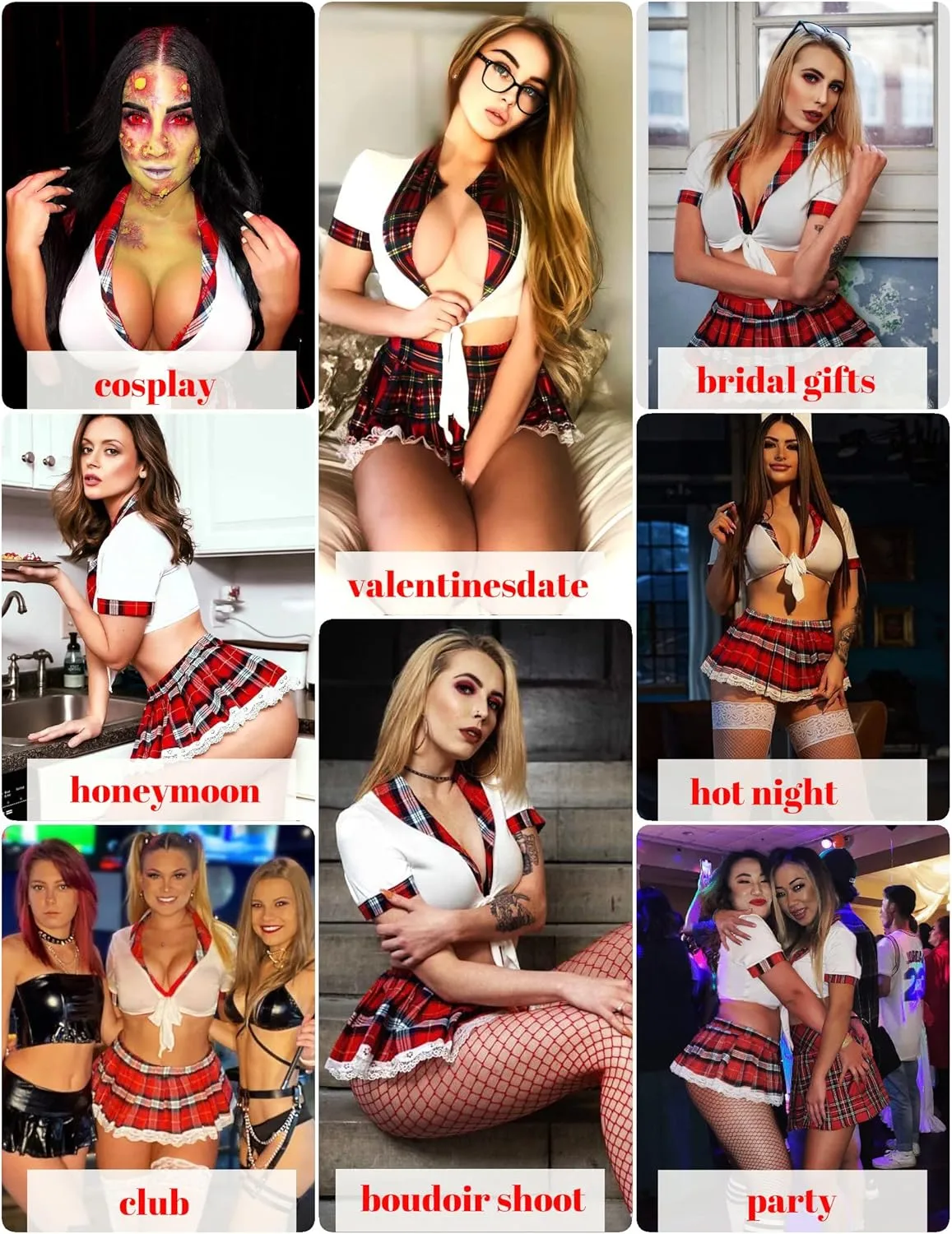 ADOME Lingerie for Women Sexy Schoolgirl Costume 0utfit Lingerie Set Lace Student Cosplay Roleplay with Top and Mini Skirt