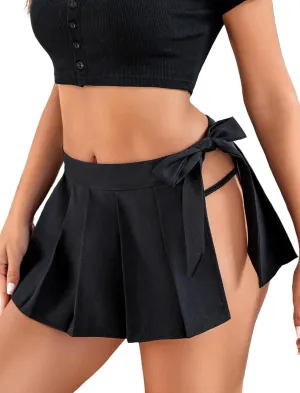 ADOME Women Pleated Mini Skirt Role Play Solid Lingerie Skirts