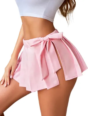 ADOME Women Pleated Mini Skirt Role Play Solid Lingerie Skirts