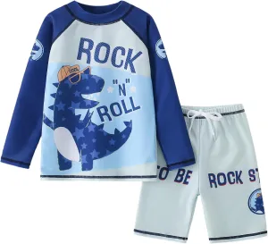 AIWUHE Toddler Boys Swimsuit Two Piece Rash Guard Shirt   Trunks Set Long Sleeve Swim Set Sunsuit Swimwear Bathing Suit 2-7Y