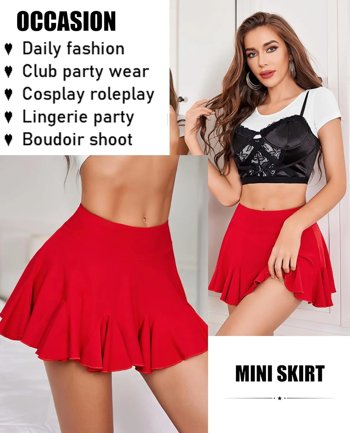 Avidlove Mini Skirt for Women Sexy Pleated Skirts High Waist Skater Skirt Ruffle Lingerie Skirts
