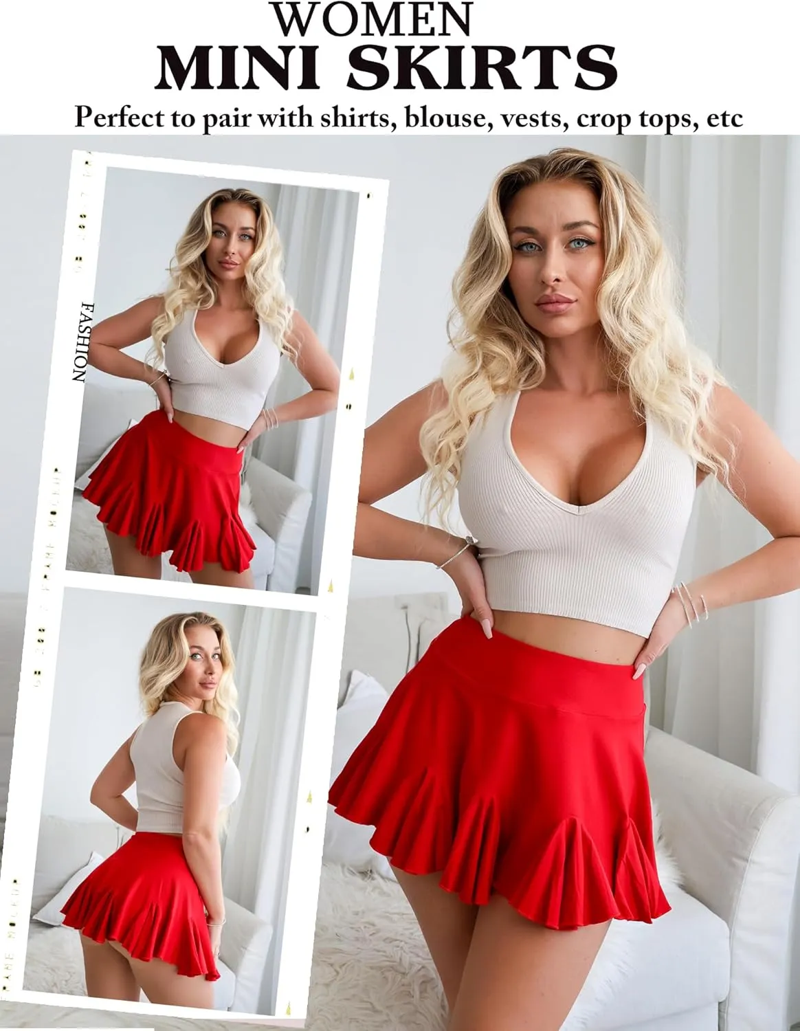 Avidlove Mini Skirt for Women Sexy Pleated Skirts High Waist Skater Skirt Ruffle Lingerie Skirts