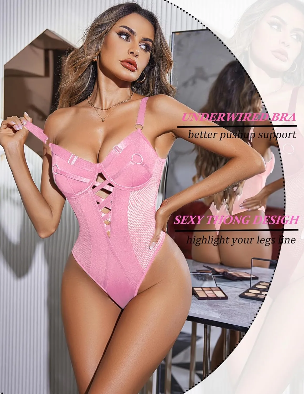 Avidlove Women Lingerie Bodysuit Mesh Teddy Underwire Lace Bodysuits One Piece Babydoll With Snap Crotch S-XXL