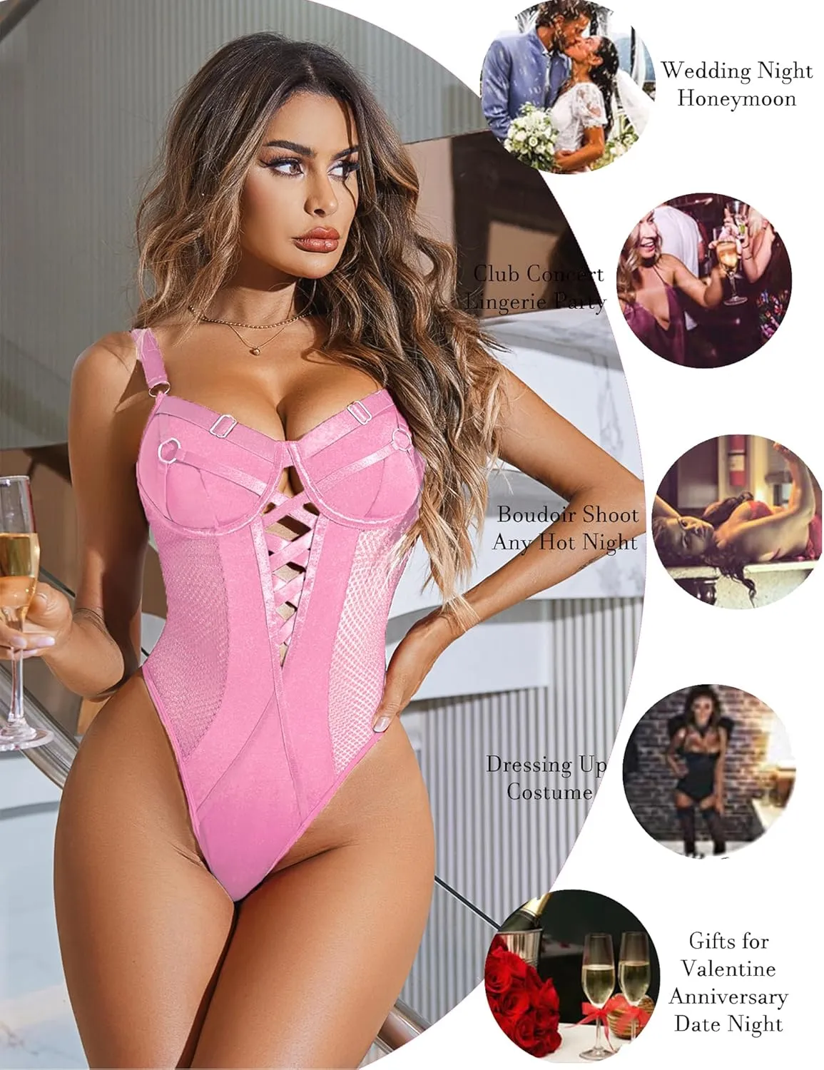 Avidlove Women Lingerie Bodysuit Mesh Teddy Underwire Lace Bodysuits One Piece Babydoll With Snap Crotch S-XXL