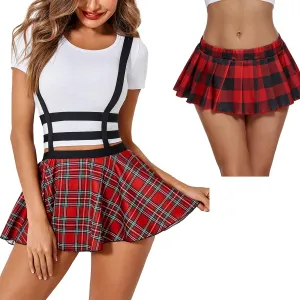 Avidlove Women Pleated Mini Skirt Plaid Lingerie Skirts