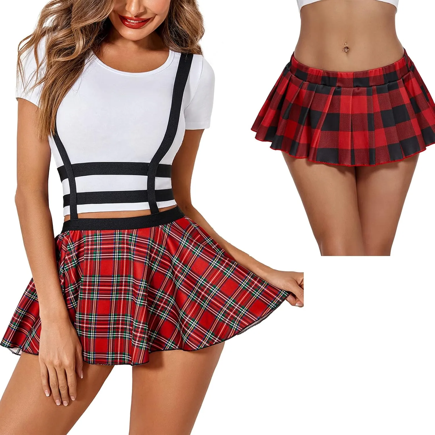 Avidlove Women Pleated Mini Skirt Plaid Lingerie Skirts