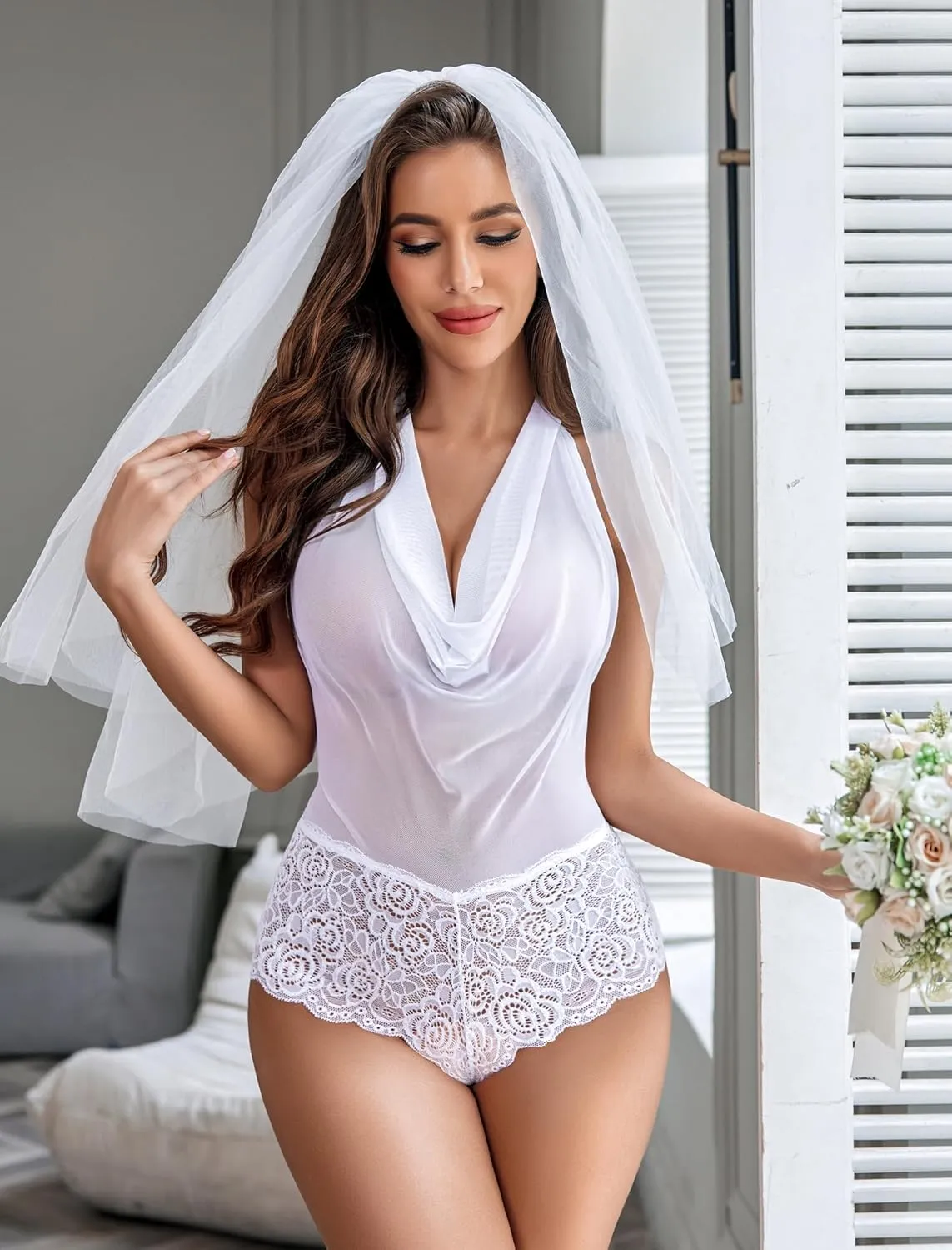 Avidlove Women Sexy Lingerie Teddy One Piece Lace Halter Babydoll Bodysuit