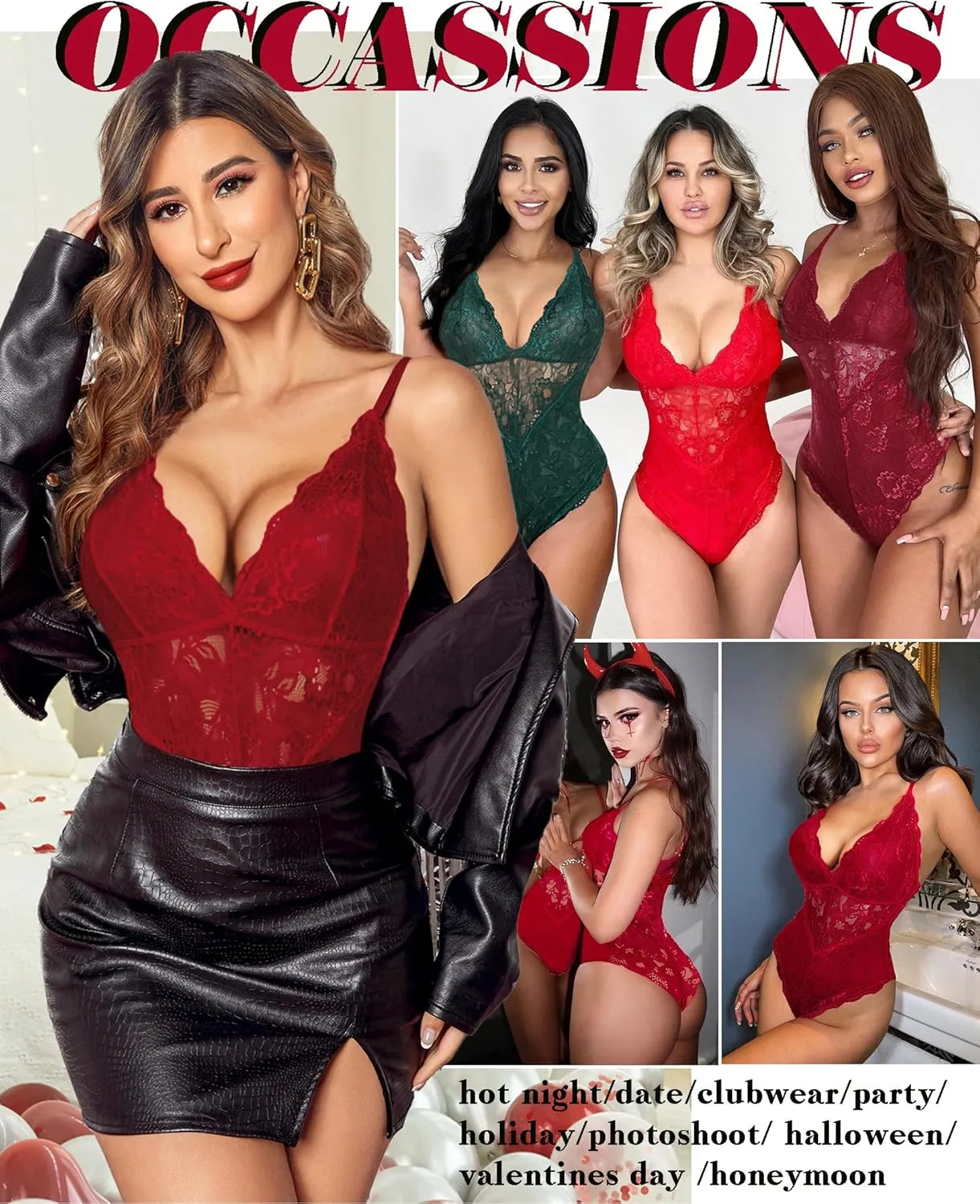 Avidlove Women Snap Crotch Lingerie Sexy Lace Bodysuit Deep V Teddy One Piece Lace Babydoll