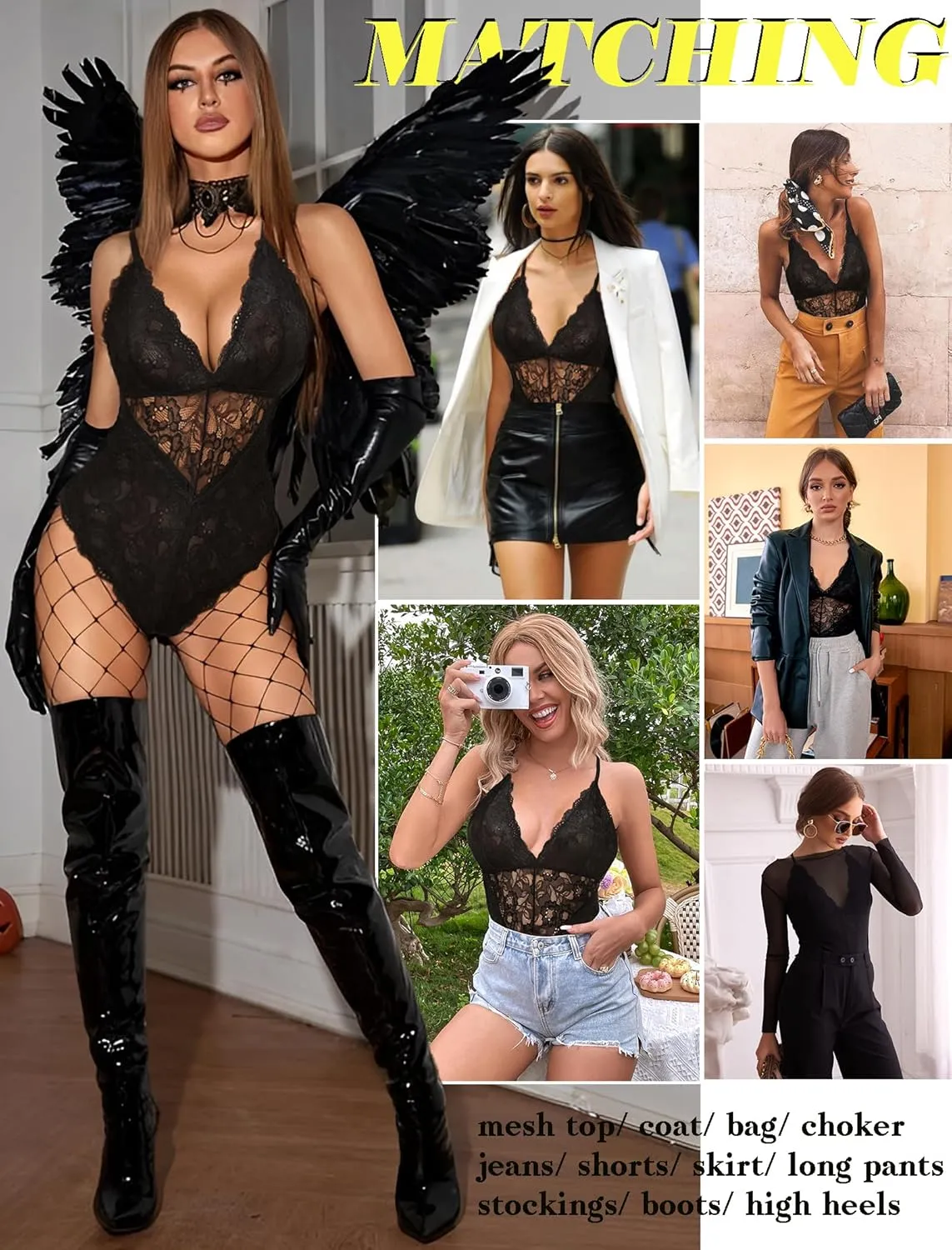 Avidlove Women Snap Crotch Lingerie Sexy Lace Bodysuit Deep V Teddy One Piece Lace Babydoll