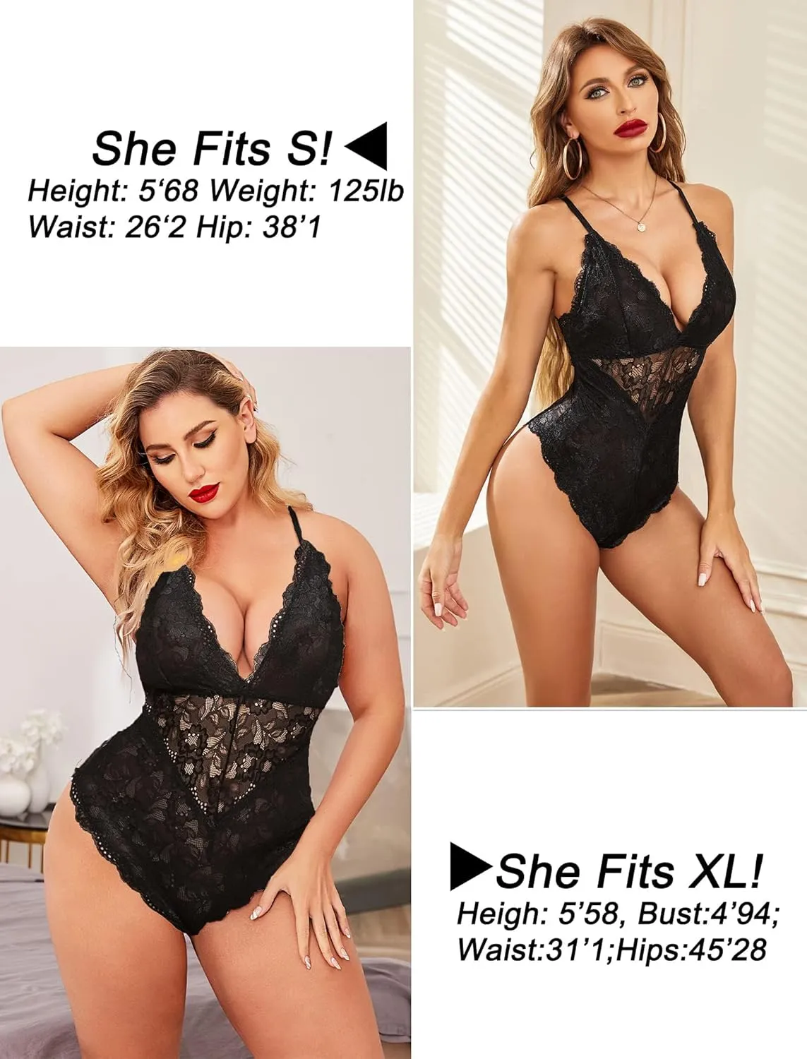 Avidlove Women Snap Crotch Lingerie Sexy Lace Bodysuit Deep V Teddy One Piece Lace Babydoll
