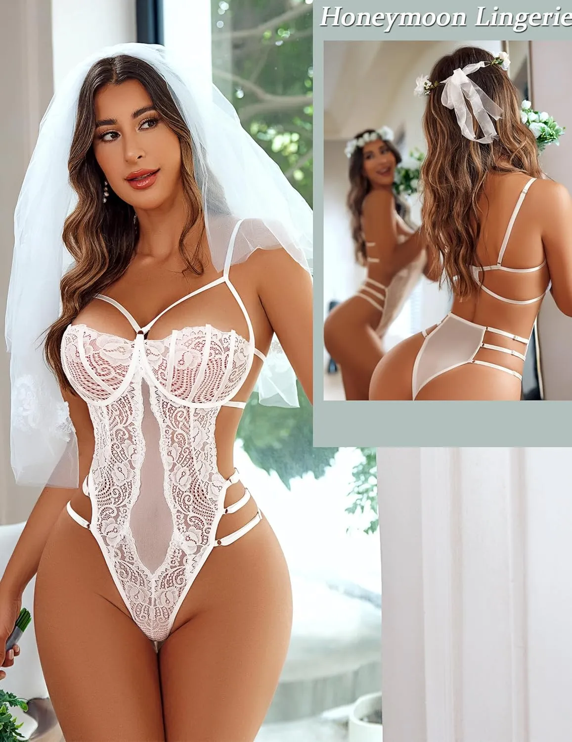 Avidlove Women Teddy Lingeries Sexy Lingerie Strappy Lace Bodysuit Deep V One Piece Babydoll
