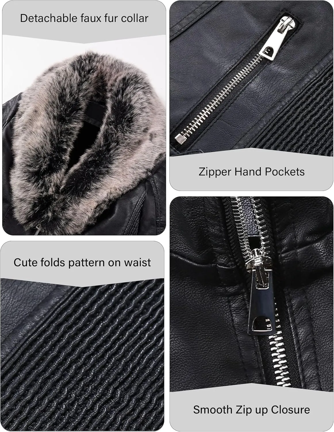 Bellivera Women's Faux Leather Jacket Moto Biker Sherpa-Lined Coat with Removable Fur Collar