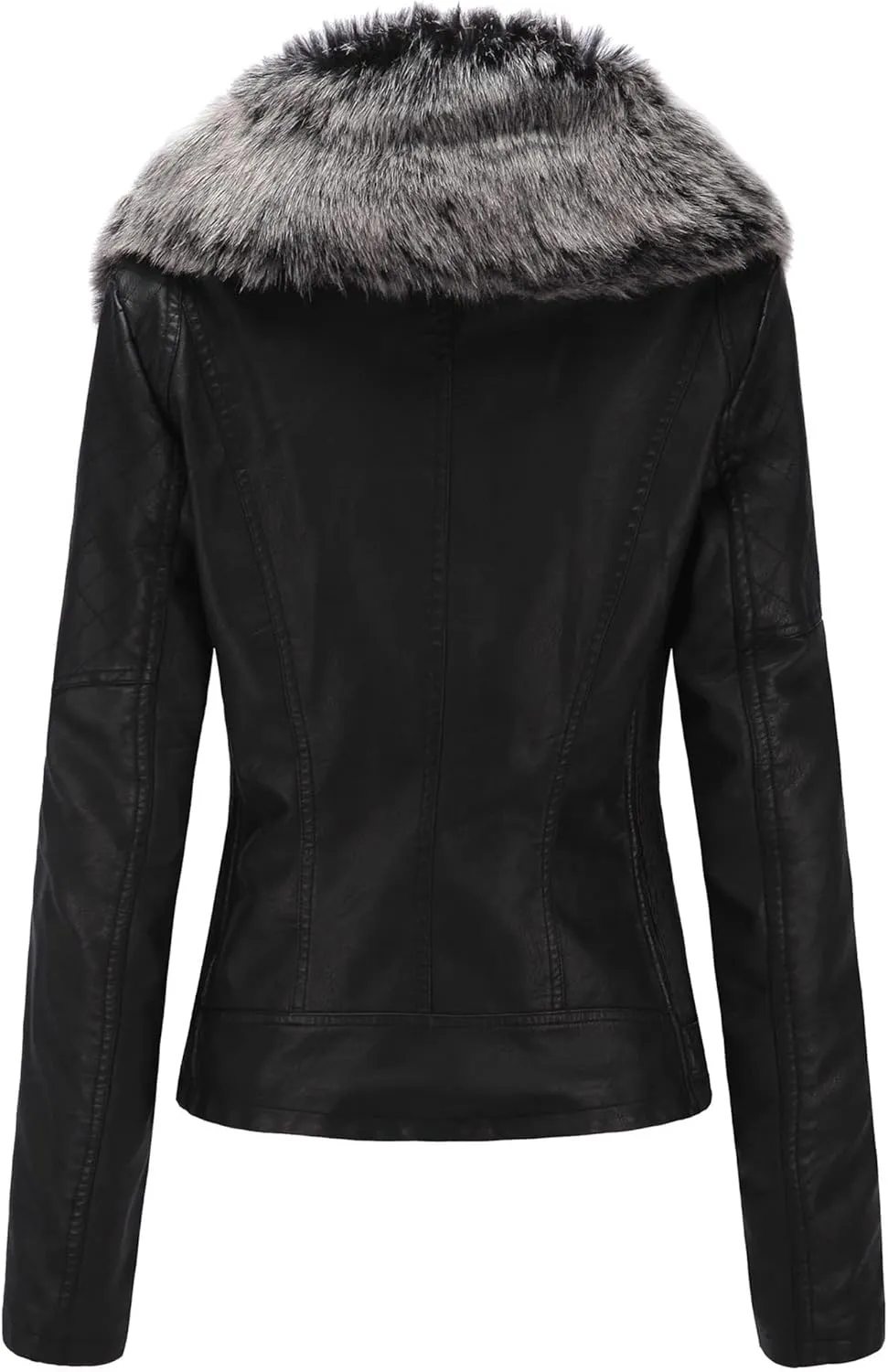 Bellivera Women's Faux Leather Jacket Moto Biker Sherpa-Lined Coat with Removable Fur Collar