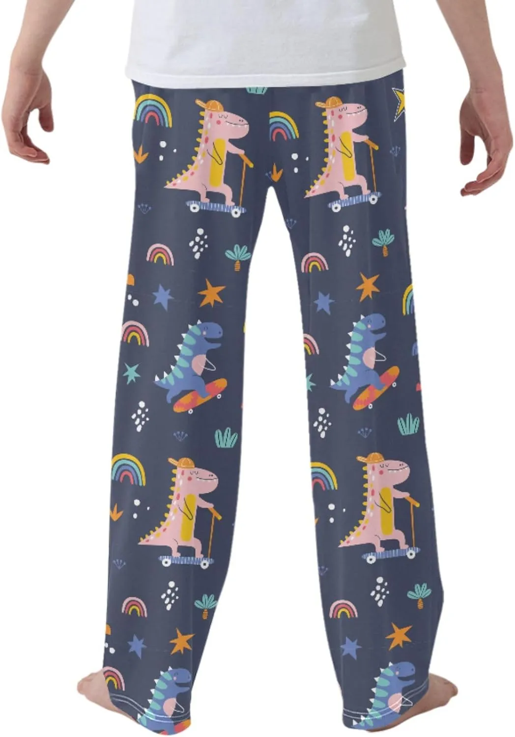 Boys' Pants Cute Funny Skater Dinosaurs Long Bottoms Stars Rainbow Jogger Pants Elastic Waist Trousers with Pockets S