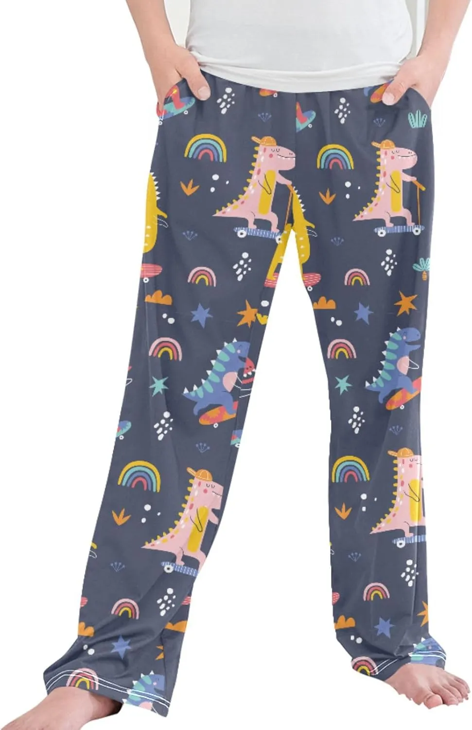 Boys' Pants Cute Funny Skater Dinosaurs Long Bottoms Stars Rainbow Jogger Pants Elastic Waist Trousers with Pockets S