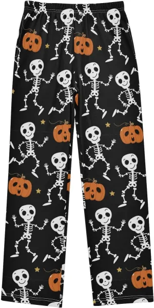 Boys' Pants Cute Skeleton Dance Long Bottoms Halloween Pumpkin Stars Jogger Pants Elastic Waist Trousers with Pockets S