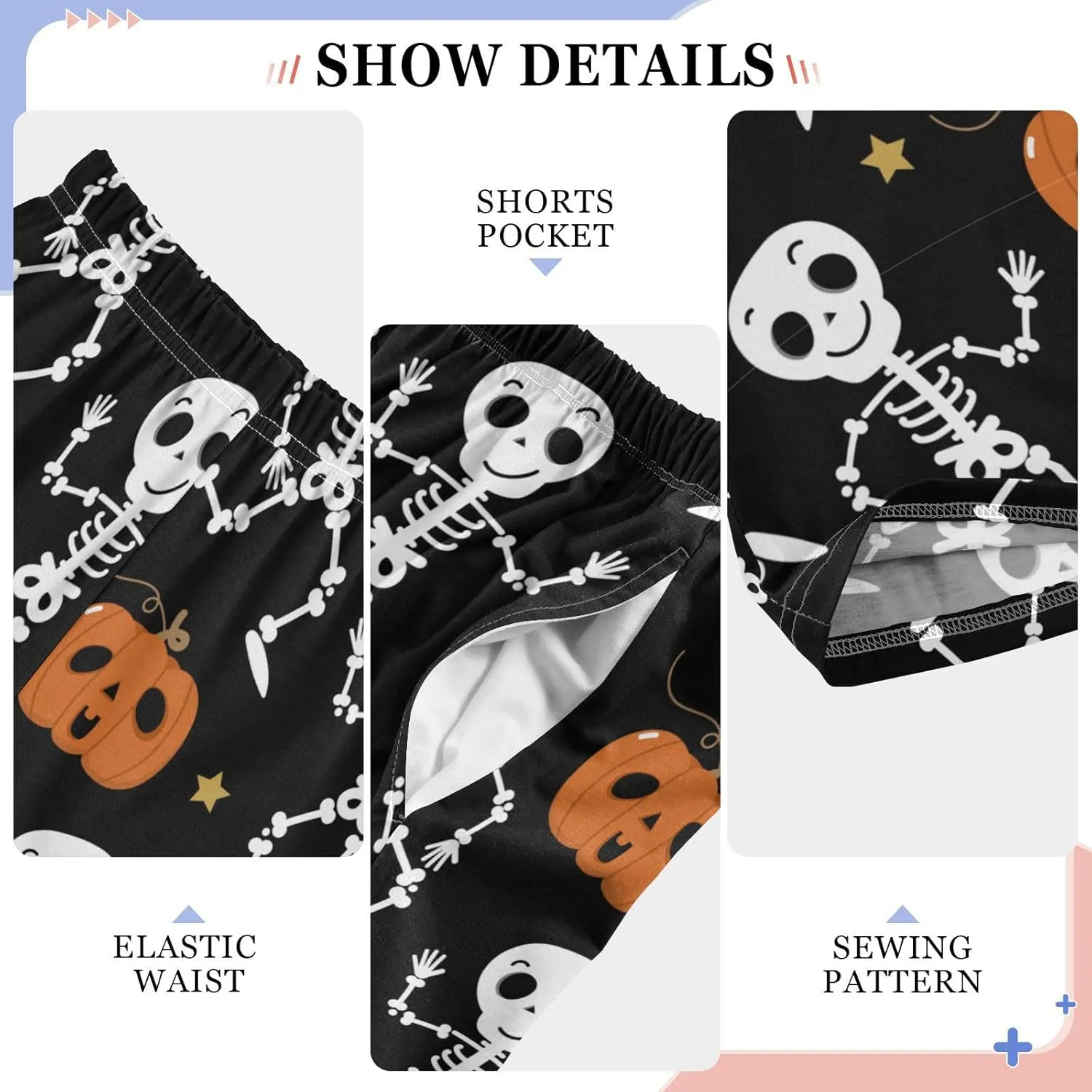 Boys' Pants Cute Skeleton Dance Long Bottoms Halloween Pumpkin Stars Jogger Pants Elastic Waist Trousers with Pockets S