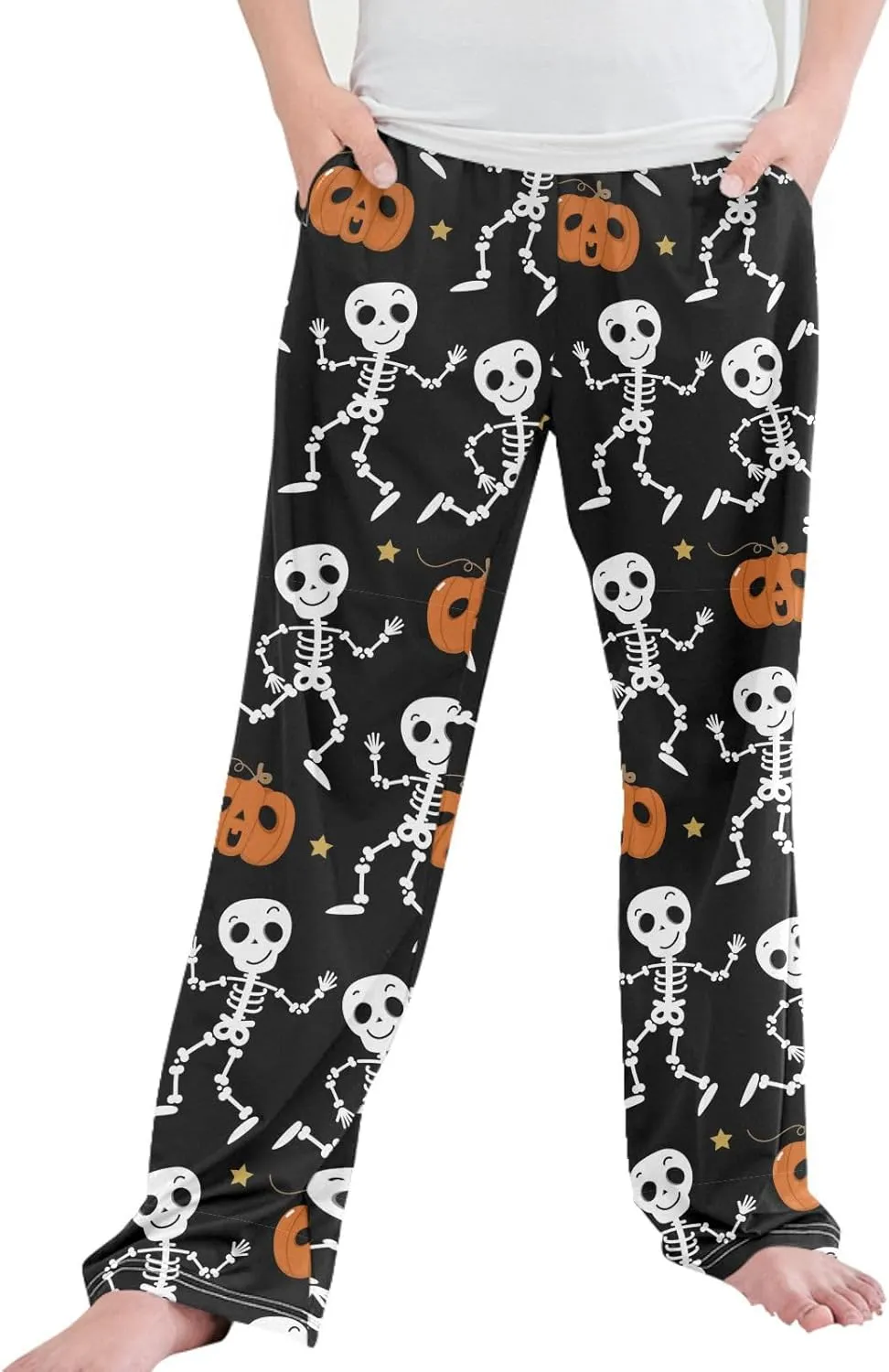 Boys' Pants Cute Skeleton Dance Long Bottoms Halloween Pumpkin Stars Jogger Pants Elastic Waist Trousers with Pockets S
