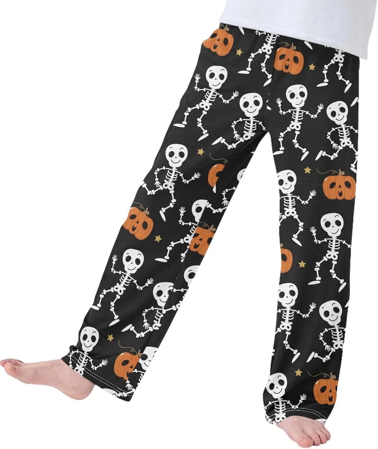 Boys' Pants Cute Skeleton Dance Long Bottoms Halloween Pumpkin Stars Jogger Pants Elastic Waist Trousers with Pockets S