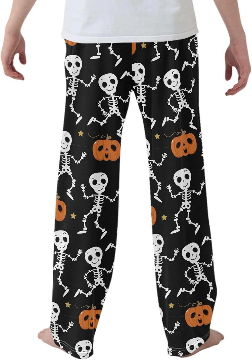 Boys' Pants Cute Skeleton Dance Long Bottoms Halloween Pumpkin Stars Jogger Pants Elastic Waist Trousers with Pockets S