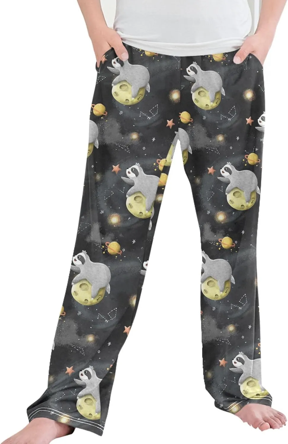 Boys' Pants Funny Sloth Astronaut Long Bottoms Space Starry Sky Stars Planets Jogger Pants Elastic Waist Trousers Pockets S
