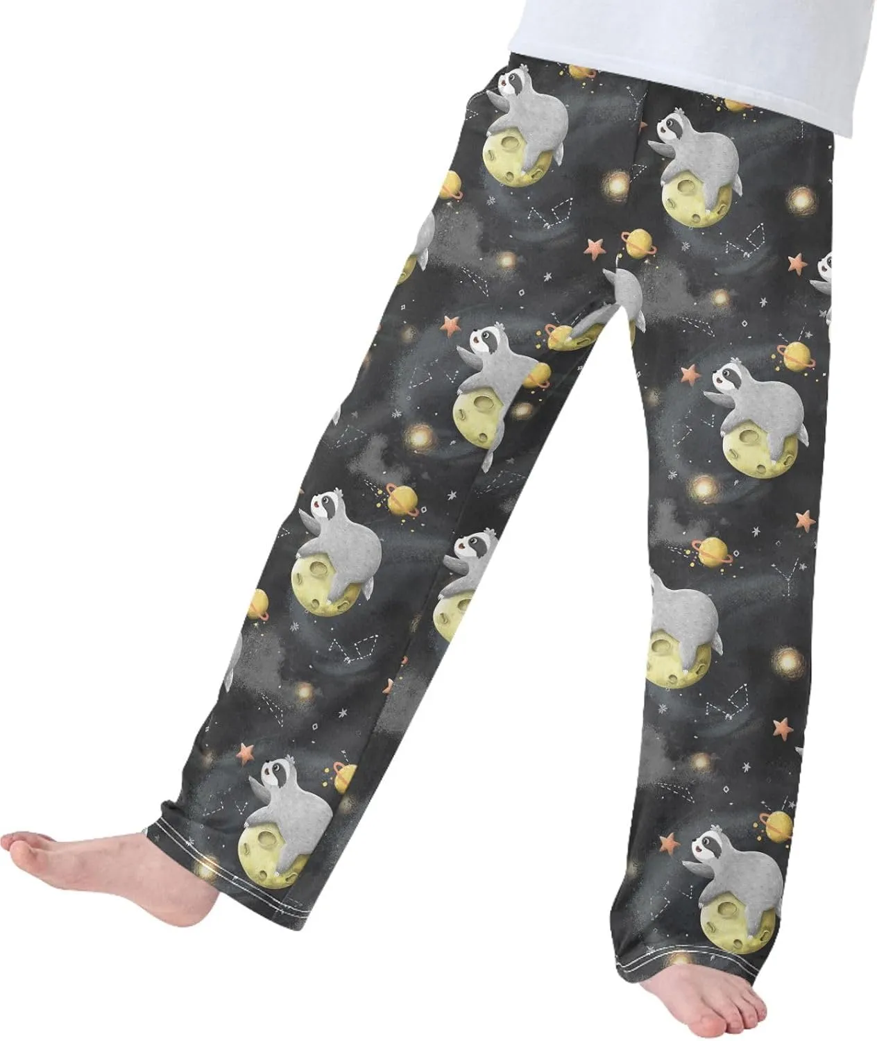 Boys' Pants Funny Sloth Astronaut Long Bottoms Space Starry Sky Stars Planets Jogger Pants Elastic Waist Trousers Pockets S