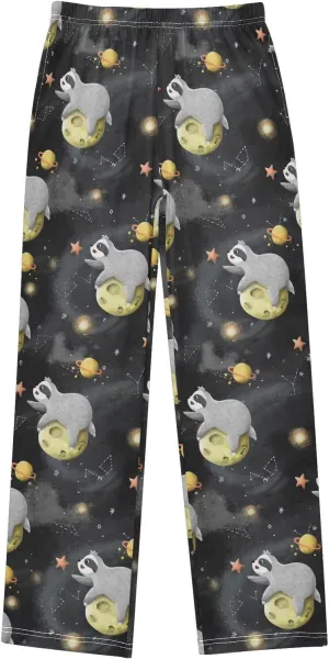 Boys' Pants Funny Sloth Astronaut Long Bottoms Space Starry Sky Stars Planets Jogger Pants Elastic Waist Trousers Pockets S