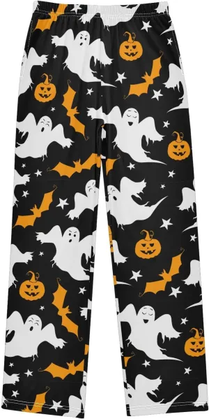 Boys' Pants Halloween Ghosts Pumpkins Long Bottoms Orange Bats Star Jogger Pants Elastic Waist Trousers with Pockets S