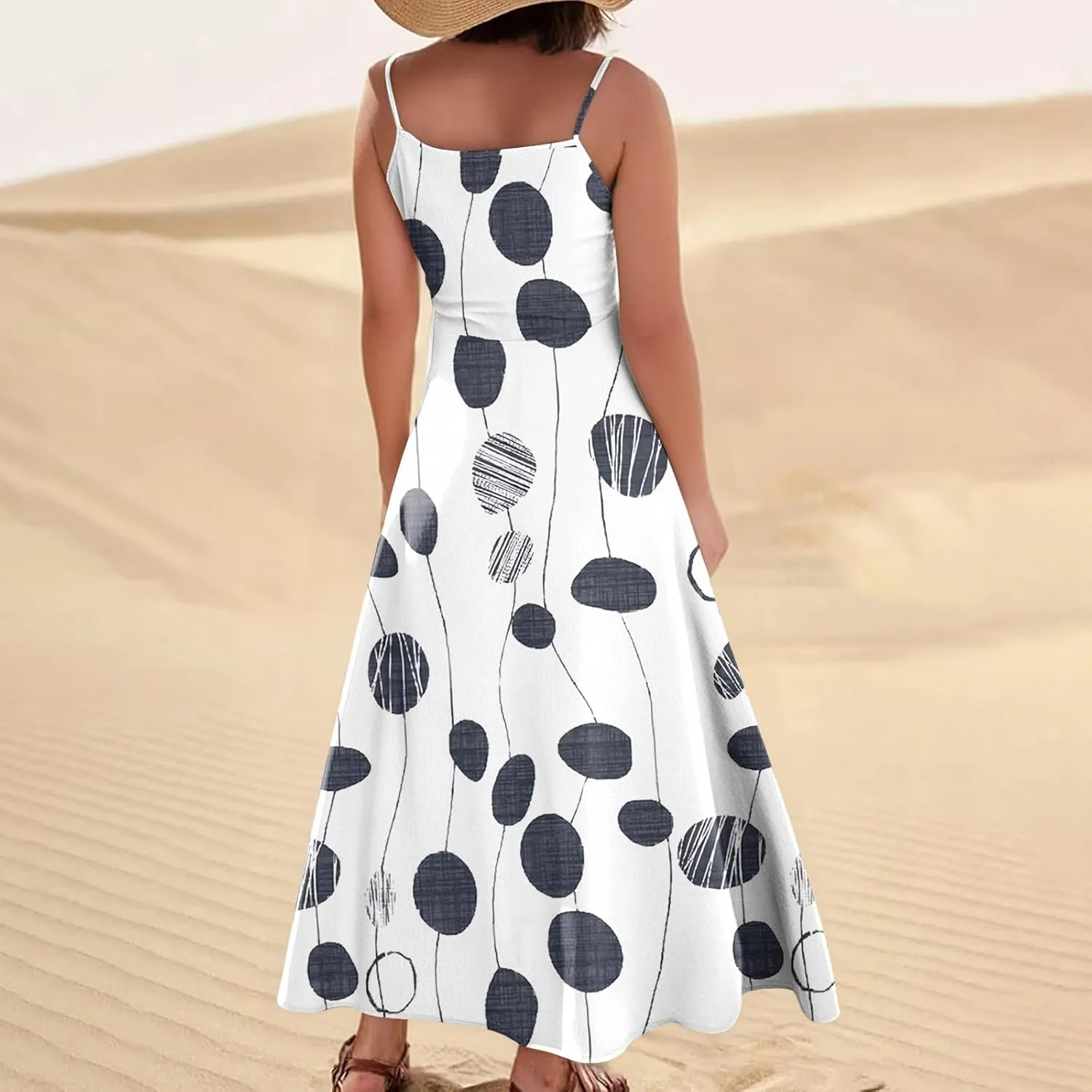 Cotton Linen Maxi Dress for Women 2025 Summer Boho Casual Beach Dresses Sleeveless Floral Print Vacation Sundress