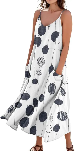 Cotton Linen Maxi Dress for Women 2025 Summer Boho Casual Beach Dresses Sleeveless Floral Print Vacation Sundress