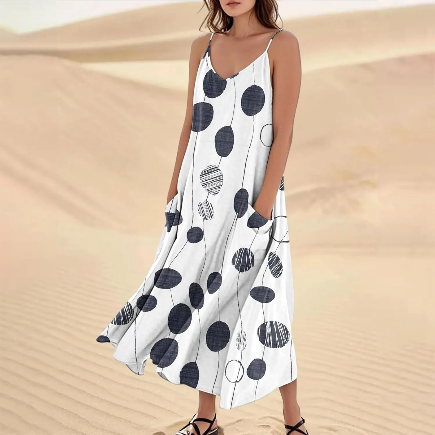 Cotton Linen Maxi Dress for Women 2025 Summer Boho Casual Beach Dresses Sleeveless Floral Print Vacation Sundress