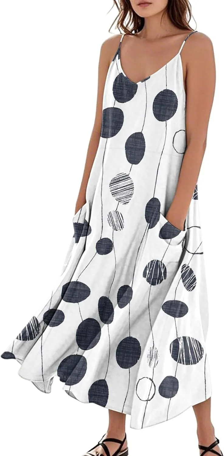 Cotton Linen Maxi Dress for Women 2025 Summer Boho Casual Beach Dresses Sleeveless Floral Print Vacation Sundress