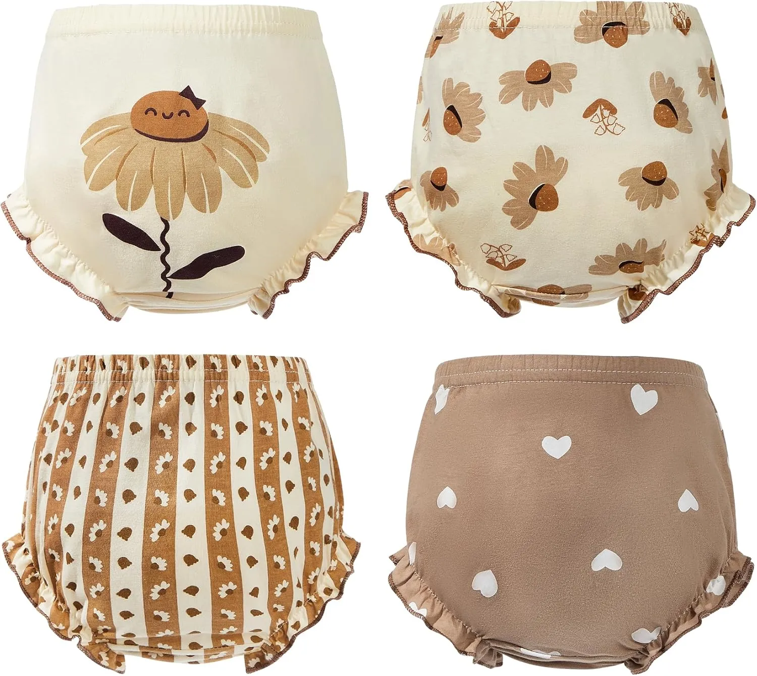 Durio 4Pcs Diaper Covers for Girls Baby Bloomers for Toddler Girls Ruffle Cute Cotton Baby Girl Shorts Toddler Girl Bloomers