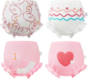 Durio 4Pcs Diaper Covers for Girls Baby Bloomers for Toddler Girls Ruffle Cute Cotton Baby Girl Shorts Toddler Girl Bloomers