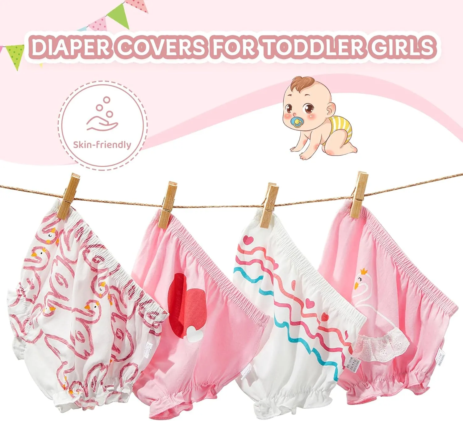 Durio 4Pcs Diaper Covers for Girls Baby Bloomers for Toddler Girls Ruffle Cute Cotton Baby Girl Shorts Toddler Girl Bloomers