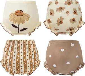 Durio 4Pcs Diaper Covers for Girls Baby Bloomers for Toddler Girls Ruffle Cute Cotton Baby Girl Shorts Toddler Girl Bloomers