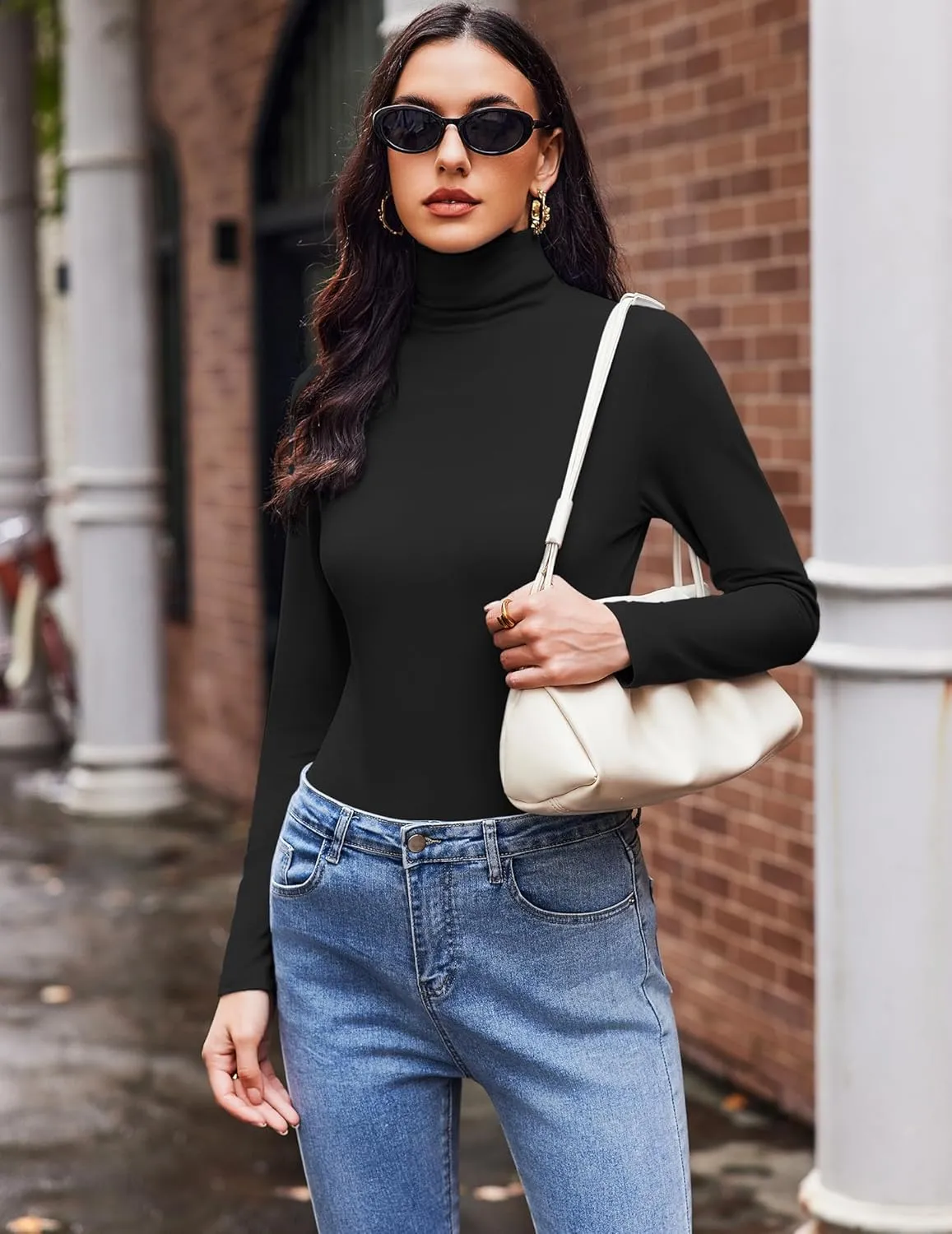 Ekouaer Women's 3 Pack Turtleneck Long Sleeve Shirts Slim Fit Thermal Underwear Tops Lightweight Pullover Tees