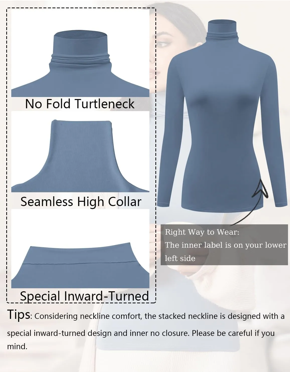 Ekouaer Women's 3 Pack Turtleneck Long Sleeve Shirts Slim Fit Thermal Underwear Tops Lightweight Pullover Tees