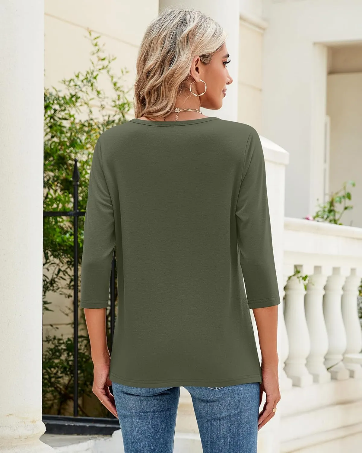 Ficerd 3 Pack 3/4 Sleeve Tops for Women Round Neck Dressy Basics Tees Casual Trendy Loose Fit T Shirts