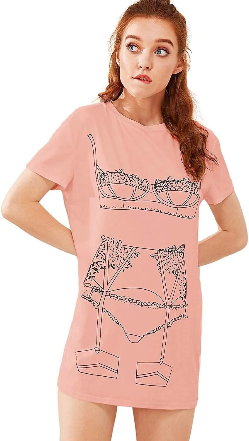 Floerns Women's Funny Lingerie Nightgown Cute Print Tshirt Sleepdress