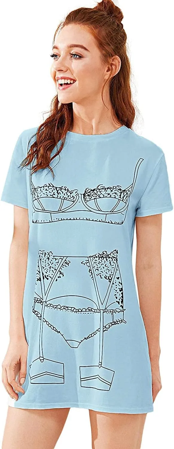 Floerns Women's Funny Lingerie Nightgown Cute Print Tshirt Sleepdress