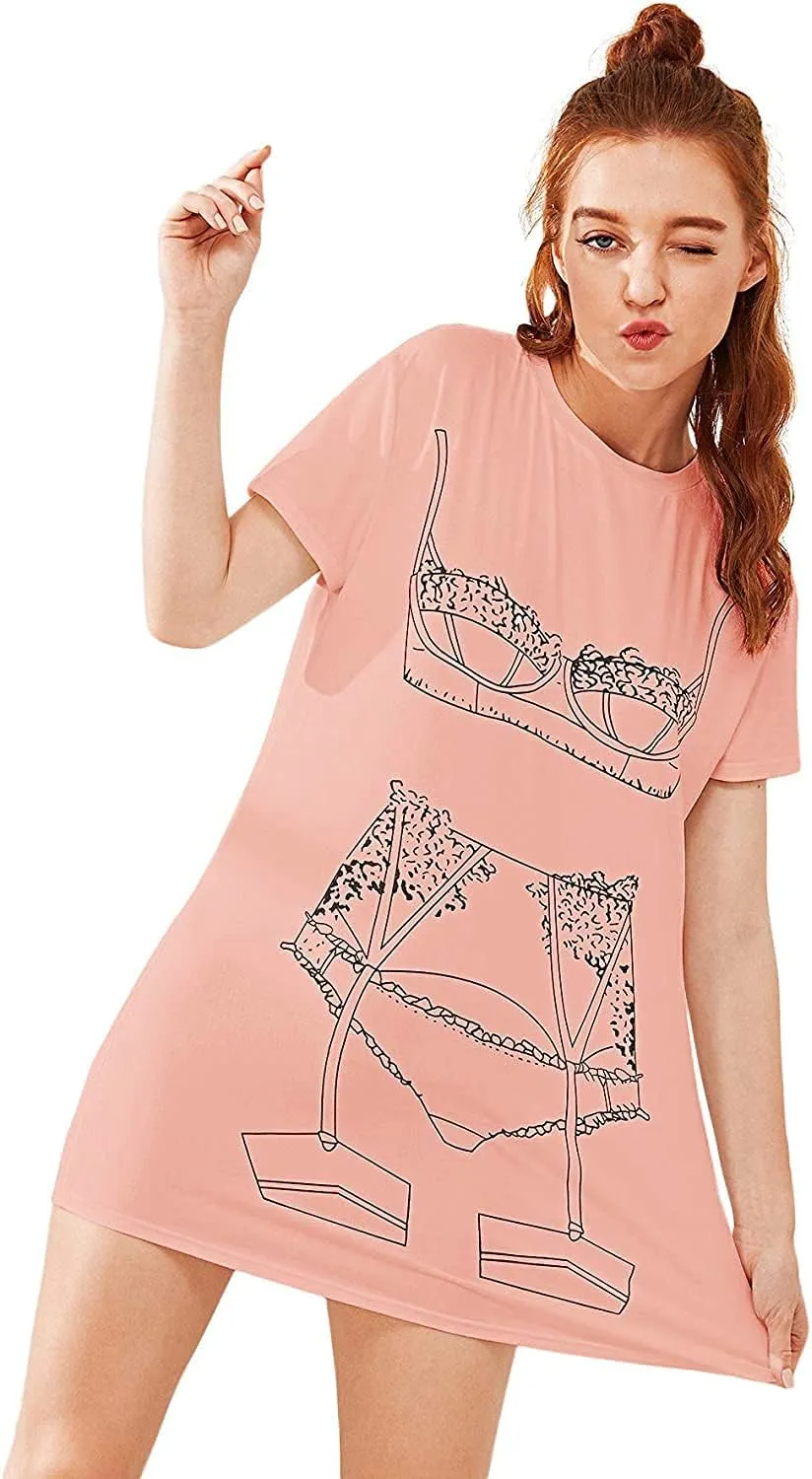 Floerns Women's Funny Lingerie Nightgown Cute Print Tshirt Sleepdress