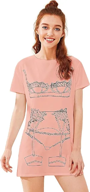 Floerns Women's Funny Lingerie Nightgown Cute Print Tshirt Sleepdress