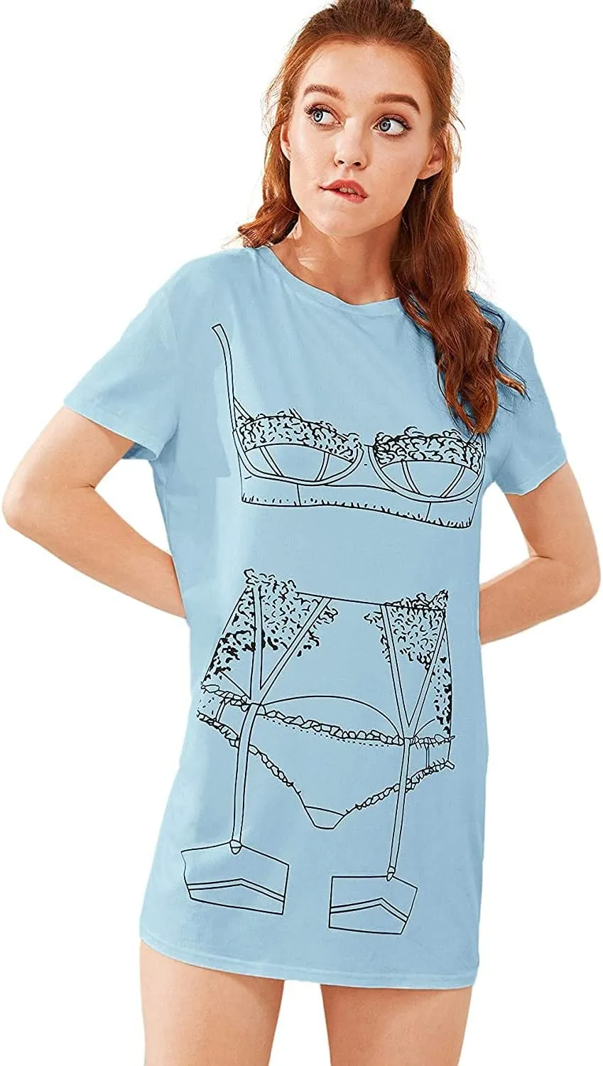 Floerns Women's Funny Lingerie Nightgown Cute Print Tshirt Sleepdress