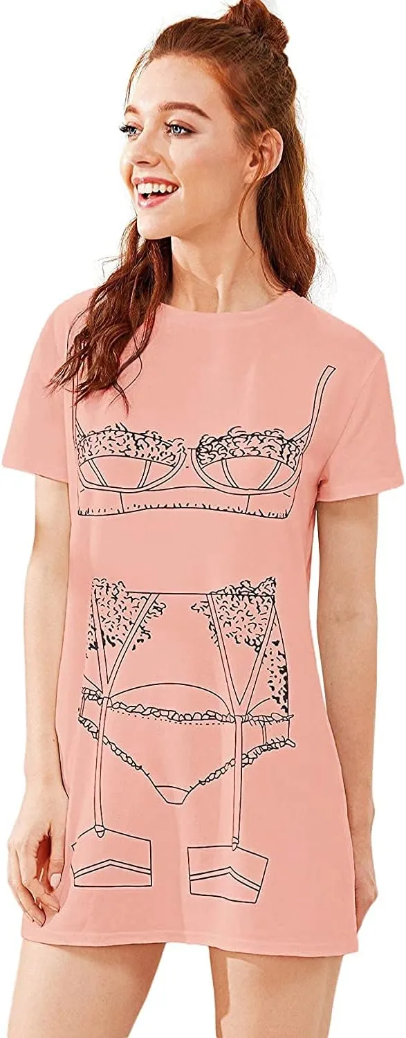 Floerns Women's Funny Lingerie Nightgown Cute Print Tshirt Sleepdress