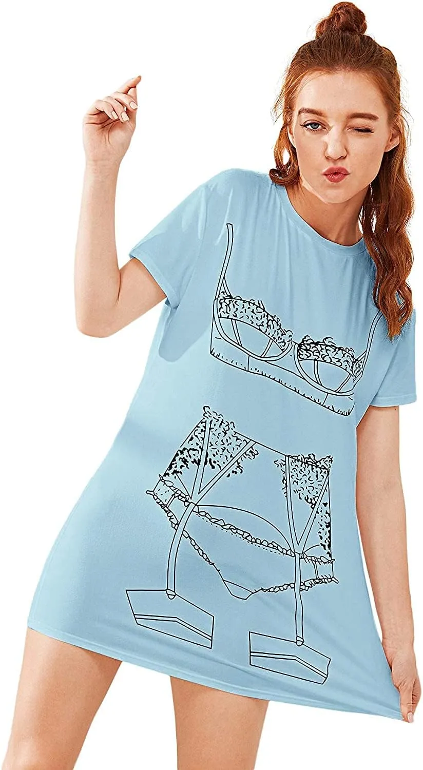 Floerns Women's Funny Lingerie Nightgown Cute Print Tshirt Sleepdress